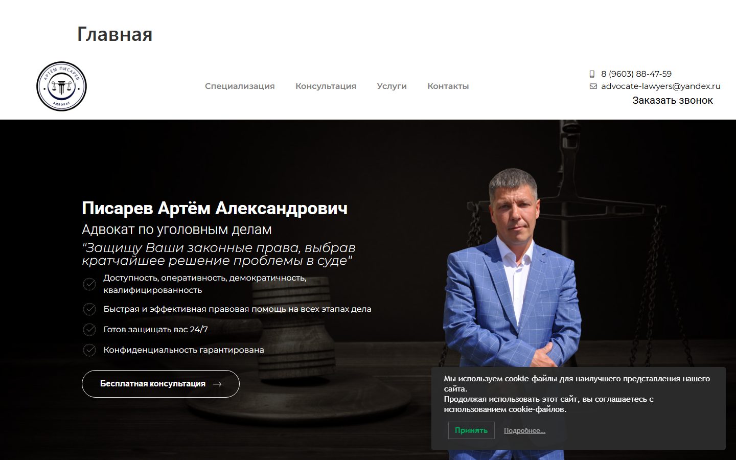 Интерфейс проекта Адвокат Писарев